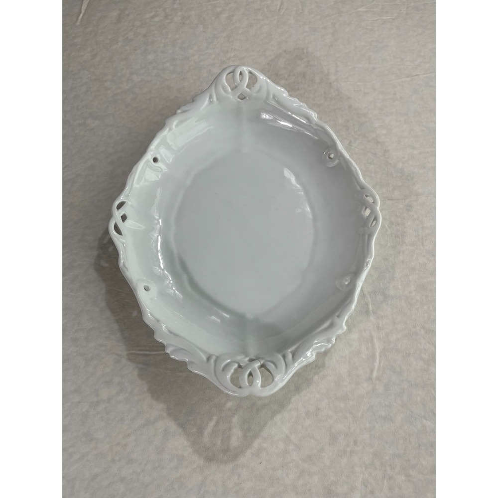 Vintage White Porcelain Cutout Serving Dish Plate 13" Elegant Platter